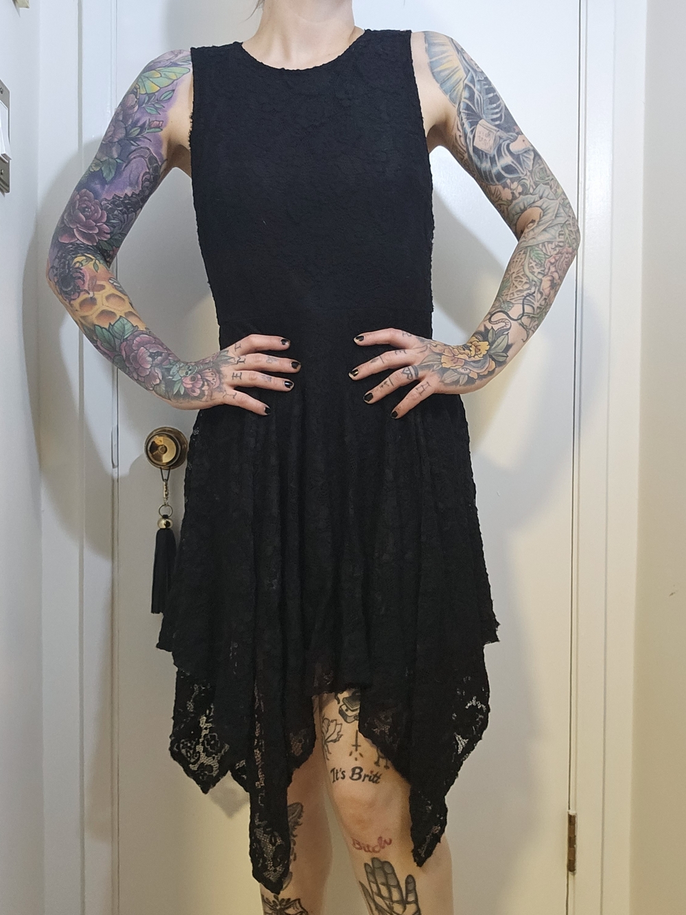 Cals Black Lace Handkerchief Hem Dress LBD Sz 6